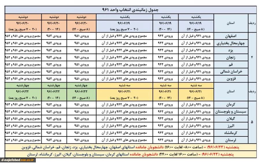 جدول زمانبندی انتخاب واحد 2