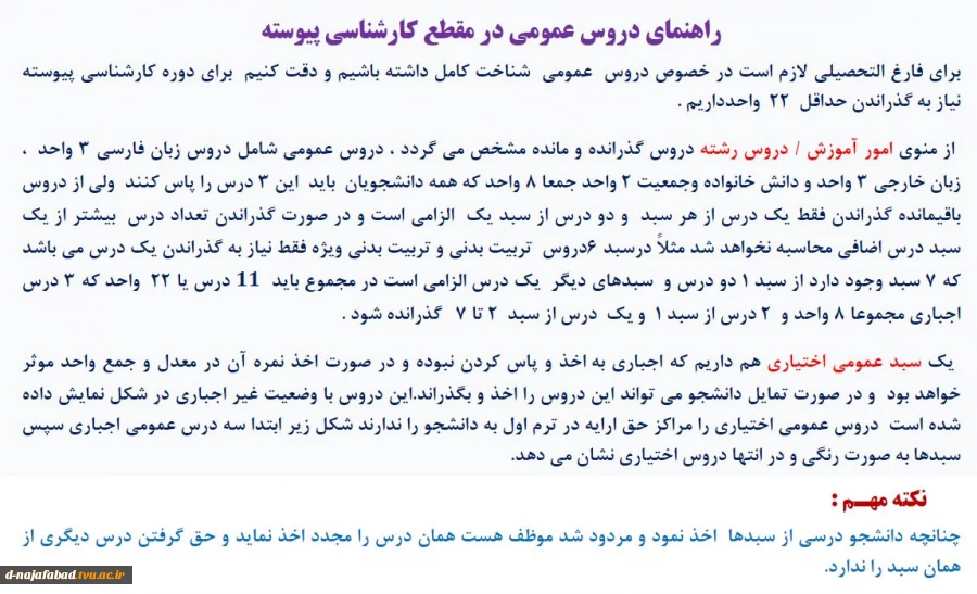 راهنمای دروس عمومی در مقطع کارشناسی پیوسته 2