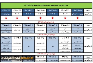 قابل توجه دانشجویان گرامی >>>>> اصلاحیه ی تقویم آموزشی سال تحصیلی 1403ـ1402 و جدول زمان-بندی ترمیم انتخاب واحد